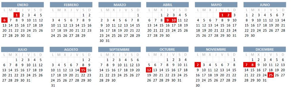 calendario laboral 2020